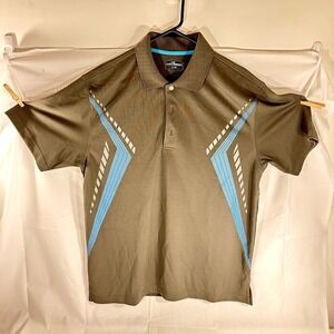 Grand Slam Mens Polo Shirt Sz L Short Sleeves Gray Blue Polyester
